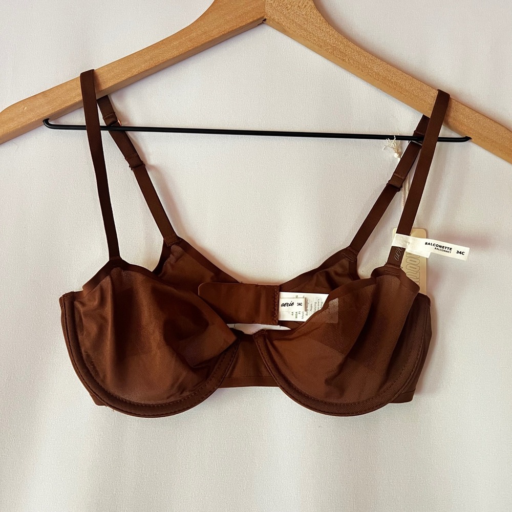 NWT Aerie Smoothez Mesh Balconette Bra 34C Stone Harbor Unlined Underwire Luxe